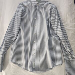 Brooks Brothers White Dress Shirt with Blue Pinstripes French Cuffs 16.5/35